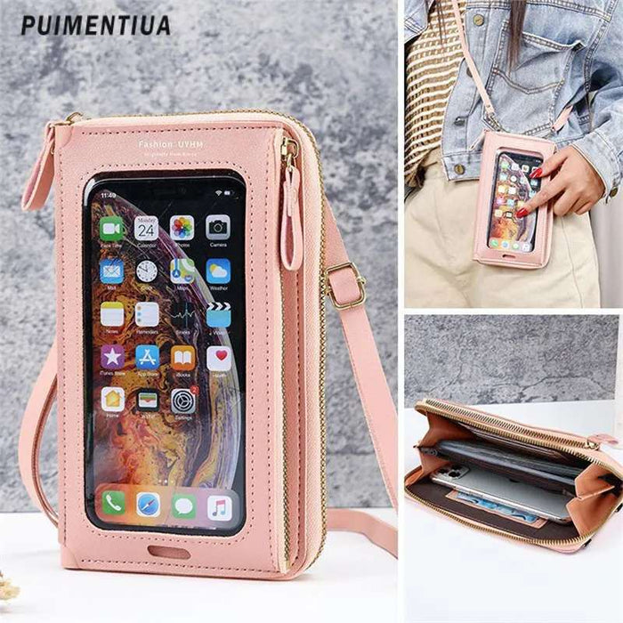 Women Soft Leather Wallets Touch Screen ( Pink color )