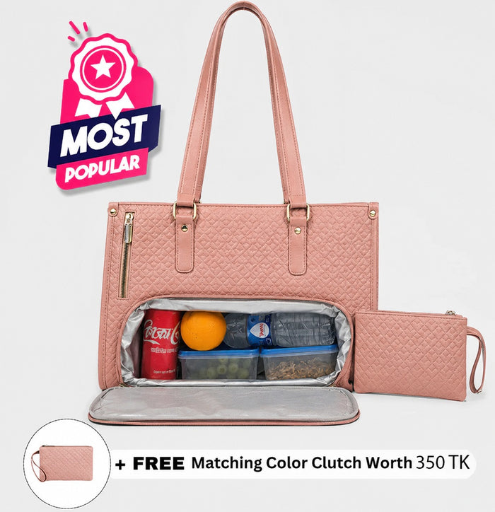 Office Travel Tote Bag with Lunch Compartment (Pink )