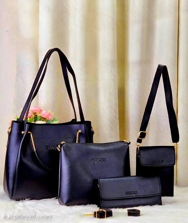 4pcs Combo Women Best Leather Tote Bag (Black)