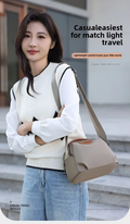 New Portable Nylon Cloth with Cowhide Shoulder Bag(Grey)