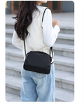 New Portable Nylon Cloth with Cowhide Shoulder Bag(Black)