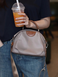 New Portable Nylon Cloth with Cowhide Shoulder Bag(Grey)