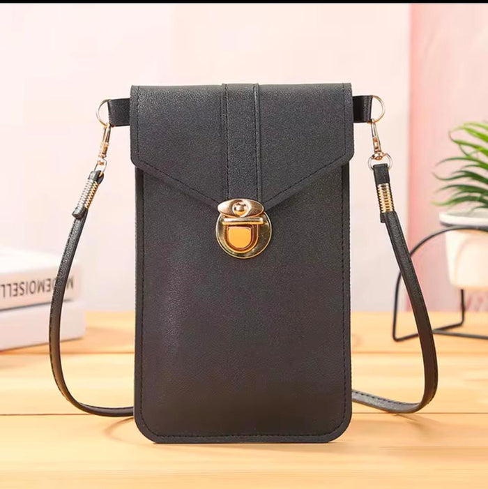 Women’s PU Leather Phone Holder Crossbody Wallet (Black)