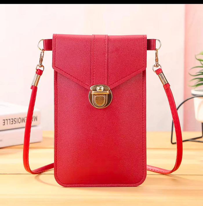Women’s PU Leather Phone Holder Crossbody Wallet (Red)
