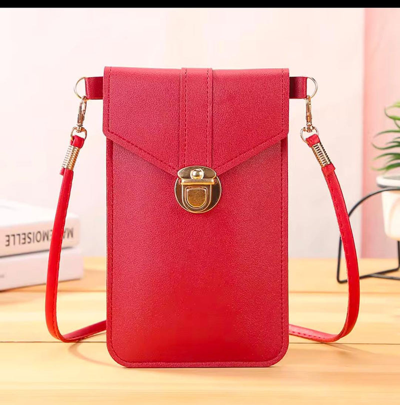 Women’s PU Leather Phone Holder Crossbody Wallet (Red)