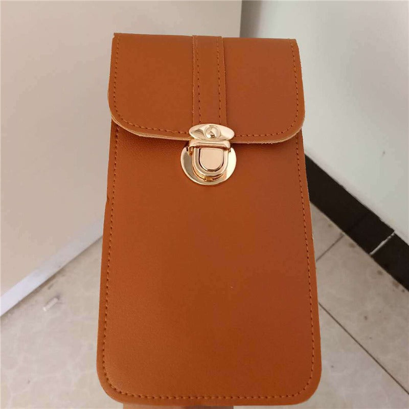 Women’s PU Leather Phone Holder Crossbody Wallet (Brown)