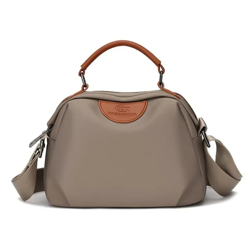 New Portable Nylon Cloth with Cowhide Shoulder Bag(Grey)