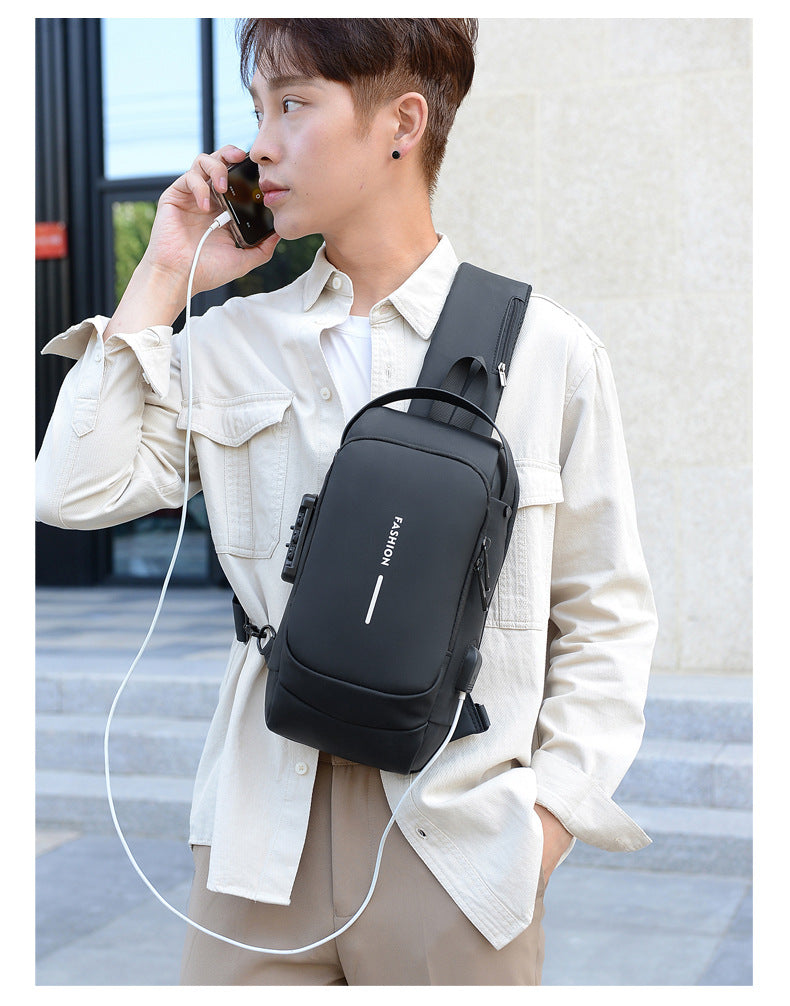 USB Charging Anti-Theft Sling Shoulder Bag (Black)