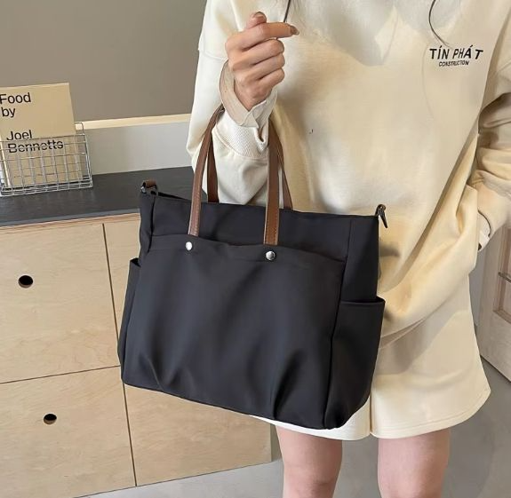 Women’s Oxford Large Tote Shoulder Bag (Black)