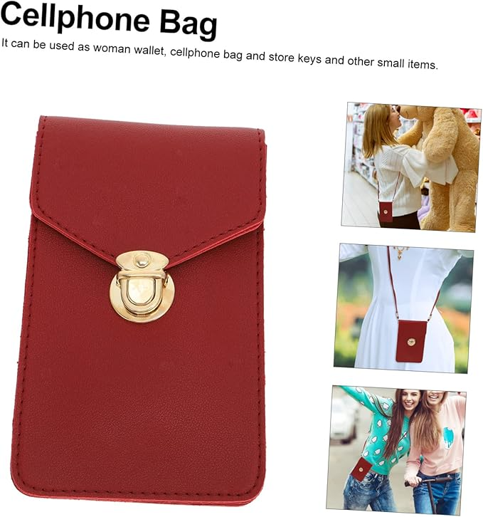 Women’s PU Leather Phone Holder Crossbody Wallet (Red)