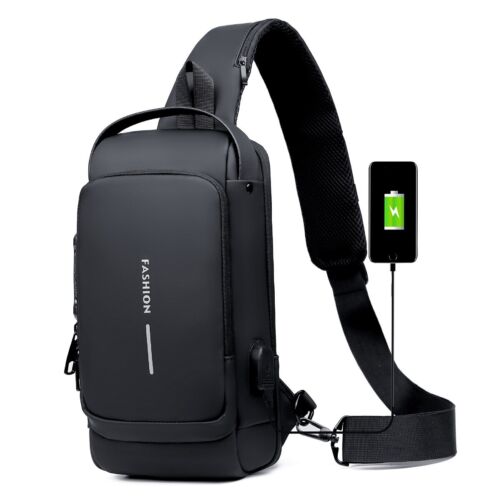 USB Charging Anti-Theft Sling Shoulder Bag (Black)
