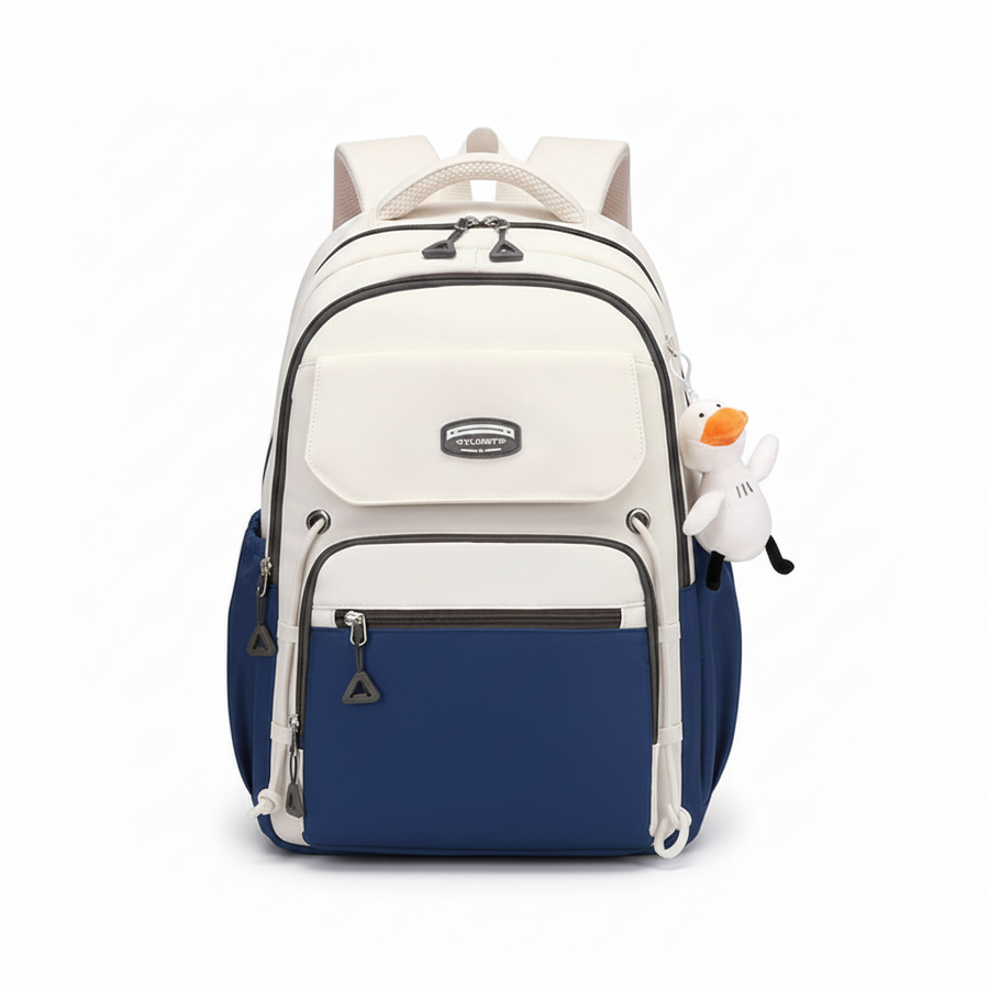 School Backpack for Middle, High School & College (White Blue)